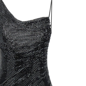 Self-Portrait Black Rhinestone Draped Maxi Dress