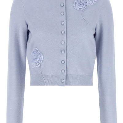 Self-Portrait Blue Flower Knit Cardigan