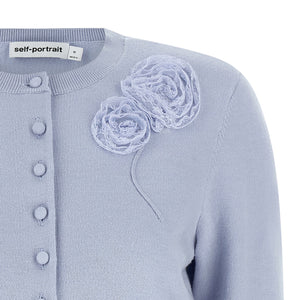 Self-Portrait Blue Flower Knit Cardigan