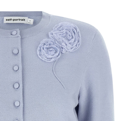 Self-Portrait Blue Flower Knit Cardigan