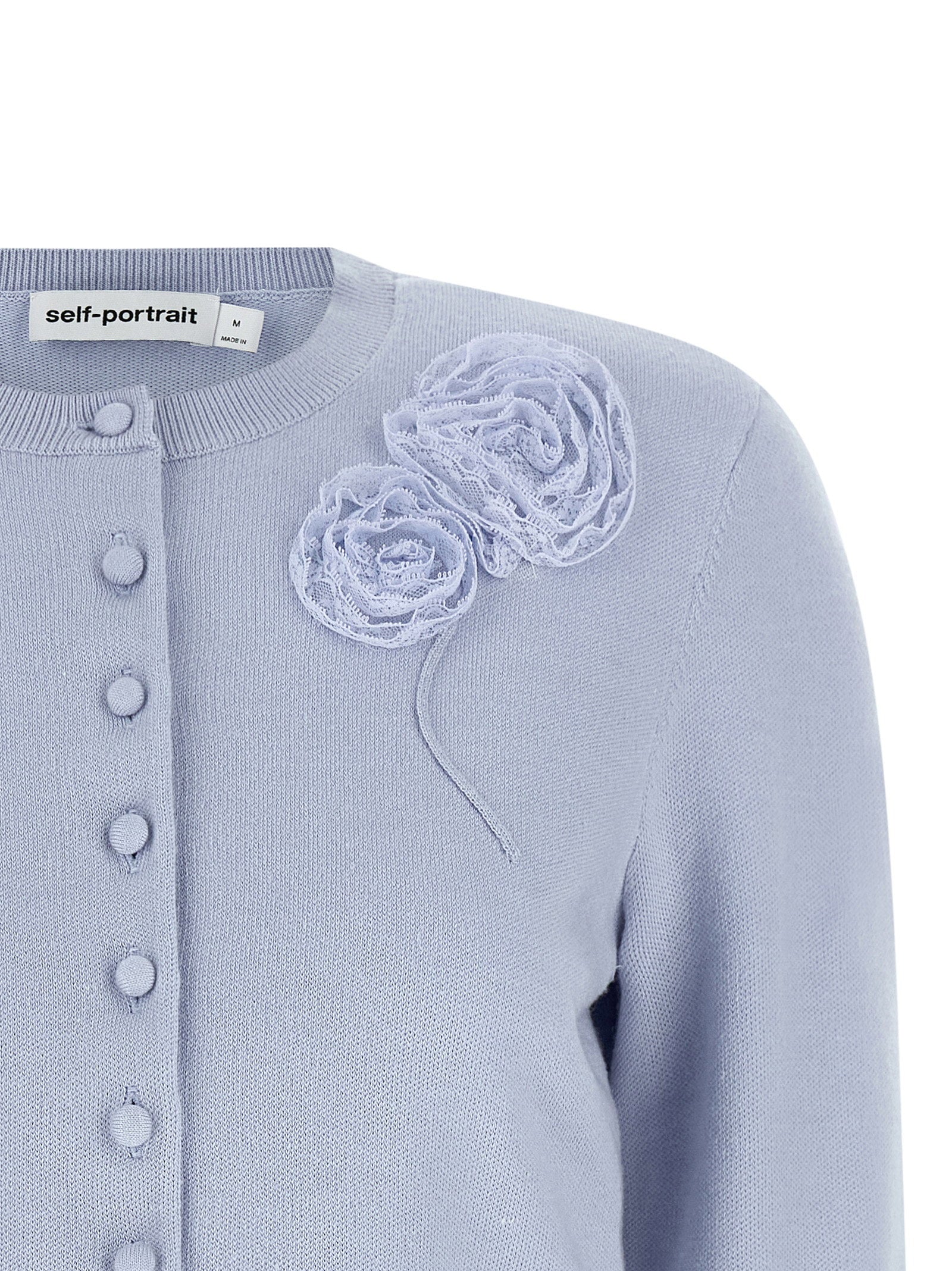 Self-Portrait Blue Flower Knit Cardigan