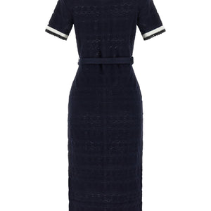 Self-Portrait Navy Pointelle Knit Midi Dress