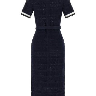 Self-Portrait Navy Pointelle Knit Midi Dress