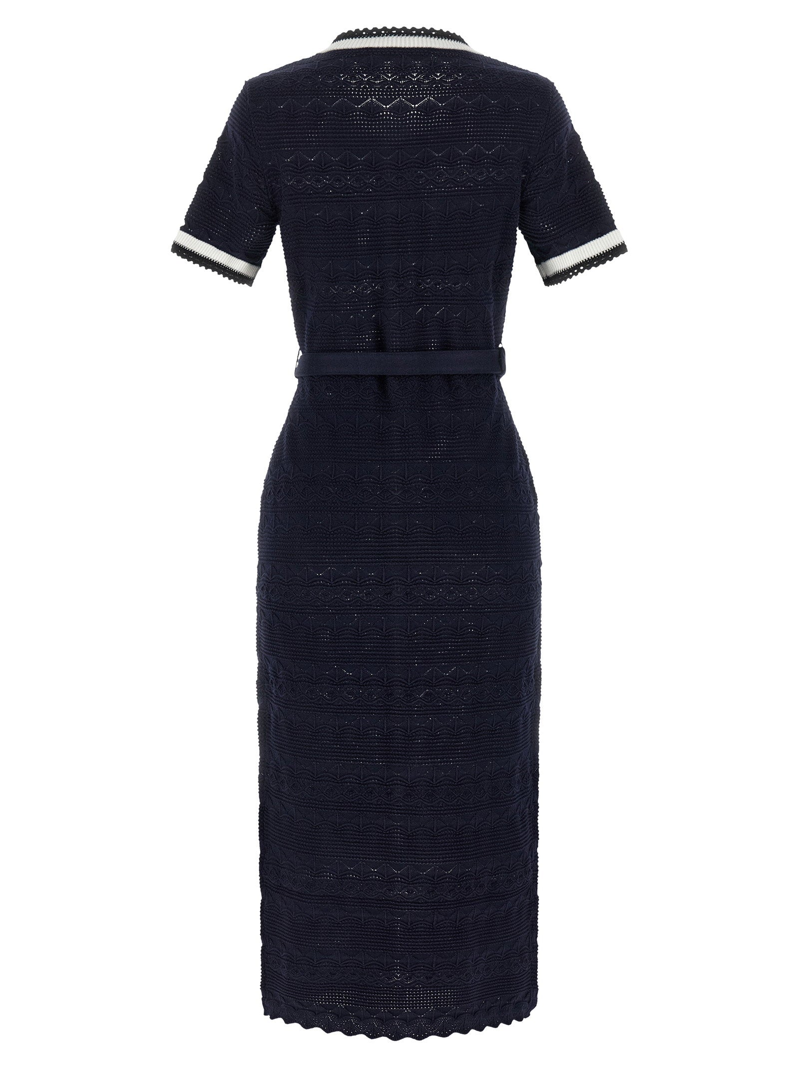 Self-Portrait Navy Pointelle Knit Midi Dress