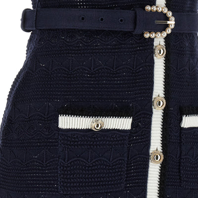Self-Portrait Navy Pointelle Knit Midi Dress