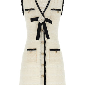 Self-Portrait White Pointelle Knit Mini Dress