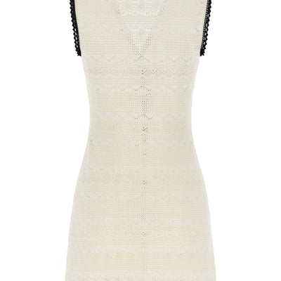 Self-Portrait White Pointelle Knit Mini Dress