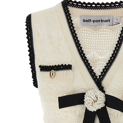 Self-Portrait White Pointelle Knit Mini Dress
