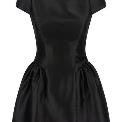 Self-Portrait Black Taffetà Collared Mini Dress