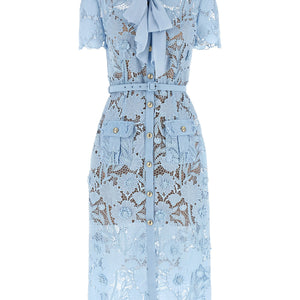 Self-Portrait Blue Lace Tie Neck Midi Dress