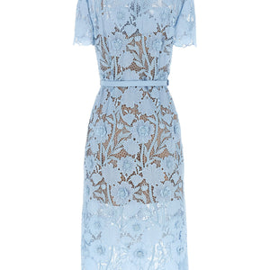 Self-Portrait Blue Lace Tie Neck Midi Dress