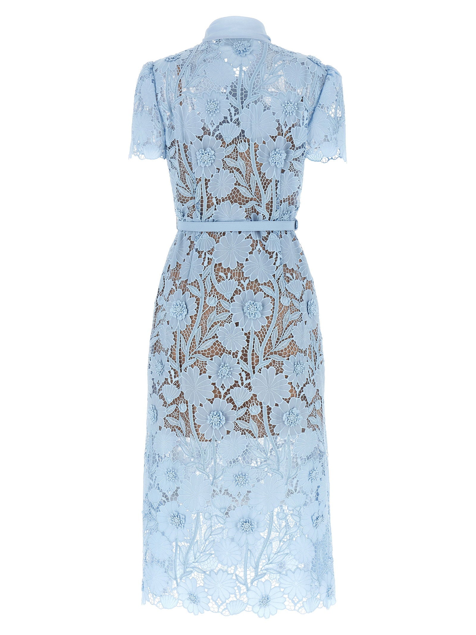 Self-Portrait Blue Lace Tie Neck Midi Dress