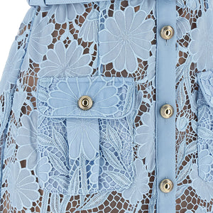 Self-Portrait Blue Lace Tie Neck Midi Dress