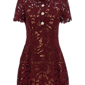 Self-Portrait Burgundy Lace Mini Dress