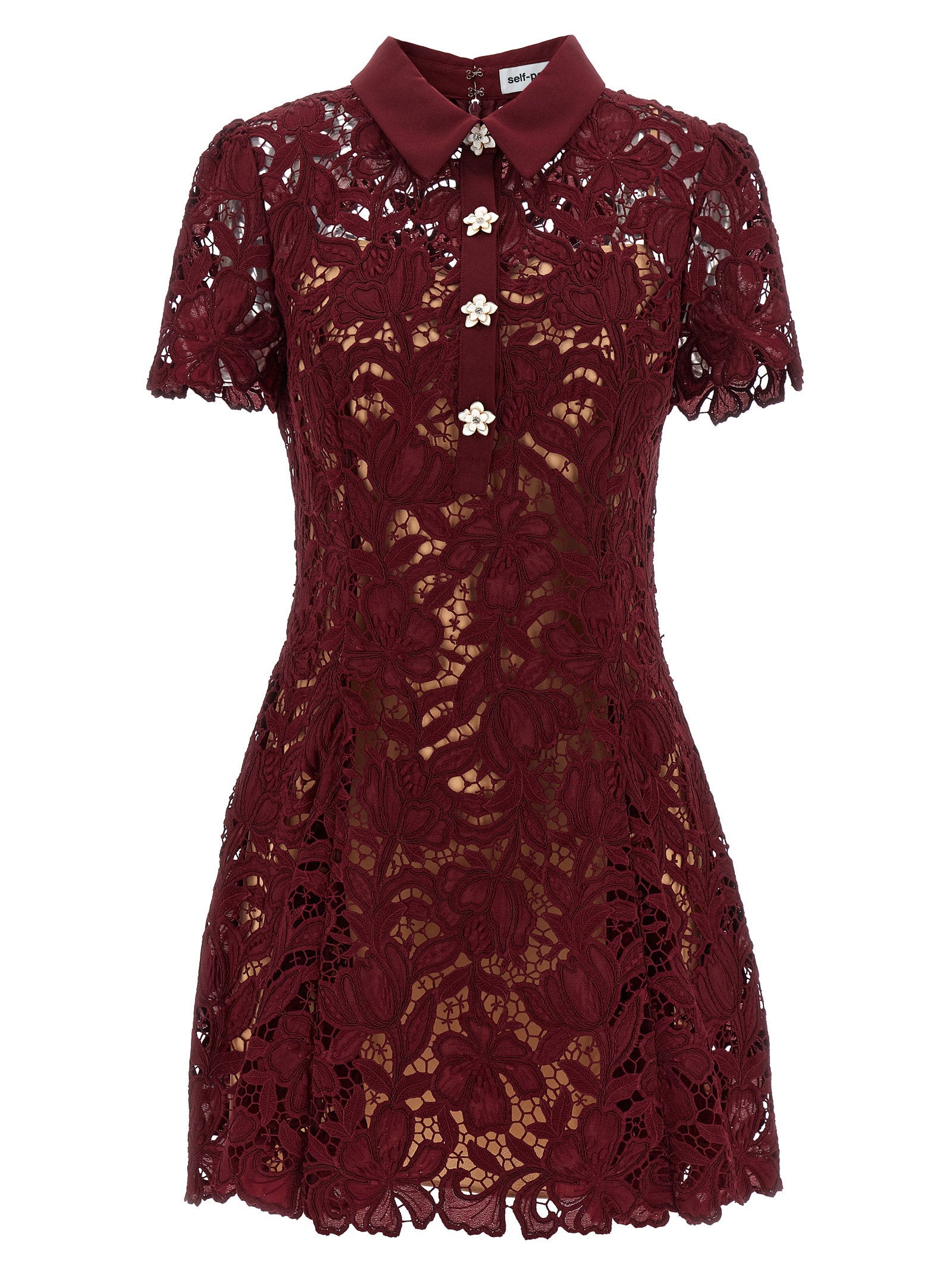 Self-Portrait Burgundy Lace Mini Dress