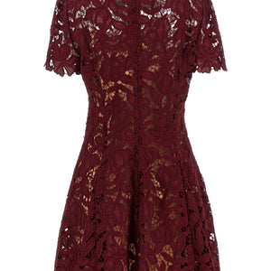 Self-Portrait Burgundy Lace Mini Dress
