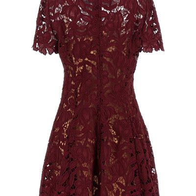 Self-Portrait Burgundy Lace Mini Dress