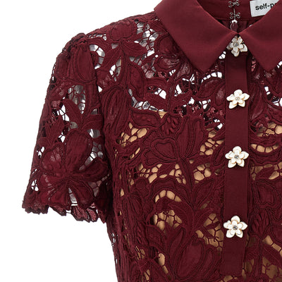 Self-Portrait Burgundy Lace Mini Dress