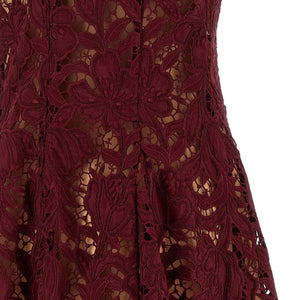 Self-Portrait Burgundy Lace Mini Dress