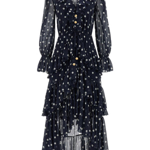 Self-Portrait Polka Dot Georgette Ruffle Maxi Dress