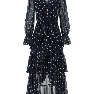 Self-Portrait Polka Dot Georgette Ruffle Maxi Dress