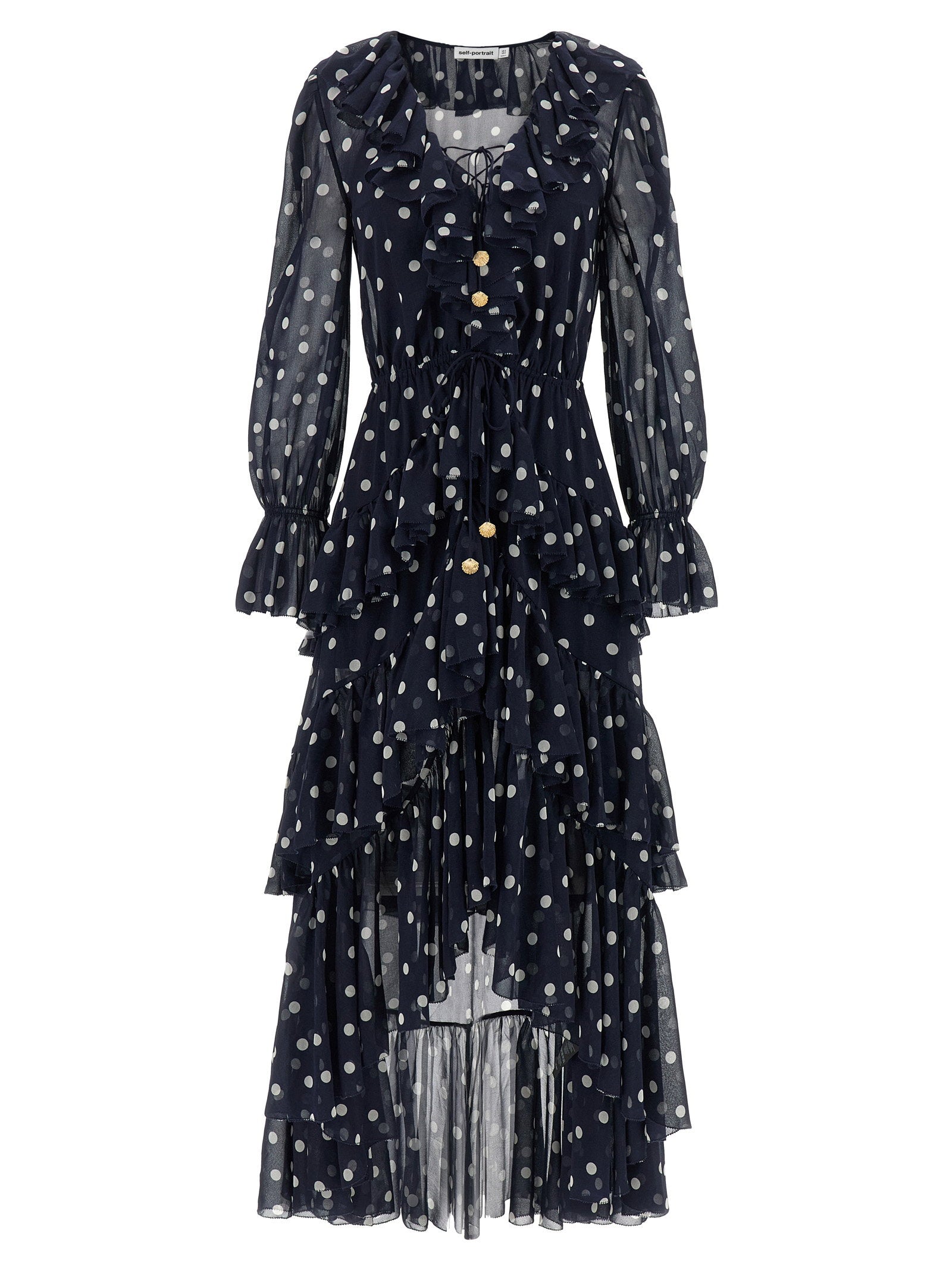 Self-Portrait Polka Dot Georgette Ruffle Maxi Dress