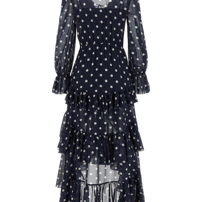 Self-Portrait Polka Dot Georgette Ruffle Maxi Dress