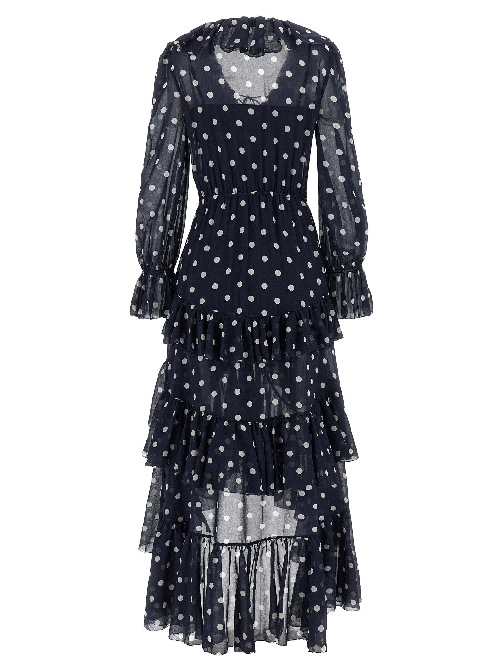 Self-Portrait Polka Dot Georgette Ruffle Maxi Dress
