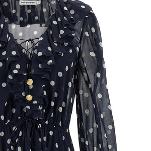 Self-Portrait Polka Dot Georgette Ruffle Maxi Dress
