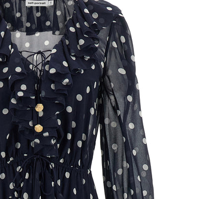Self-Portrait Polka Dot Georgette Ruffle Maxi Dress
