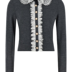 Self-Portrait Grey Lace Collar Knit Cardigan