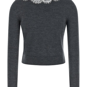 Self-Portrait Grey Lace Collar Knit Cardigan