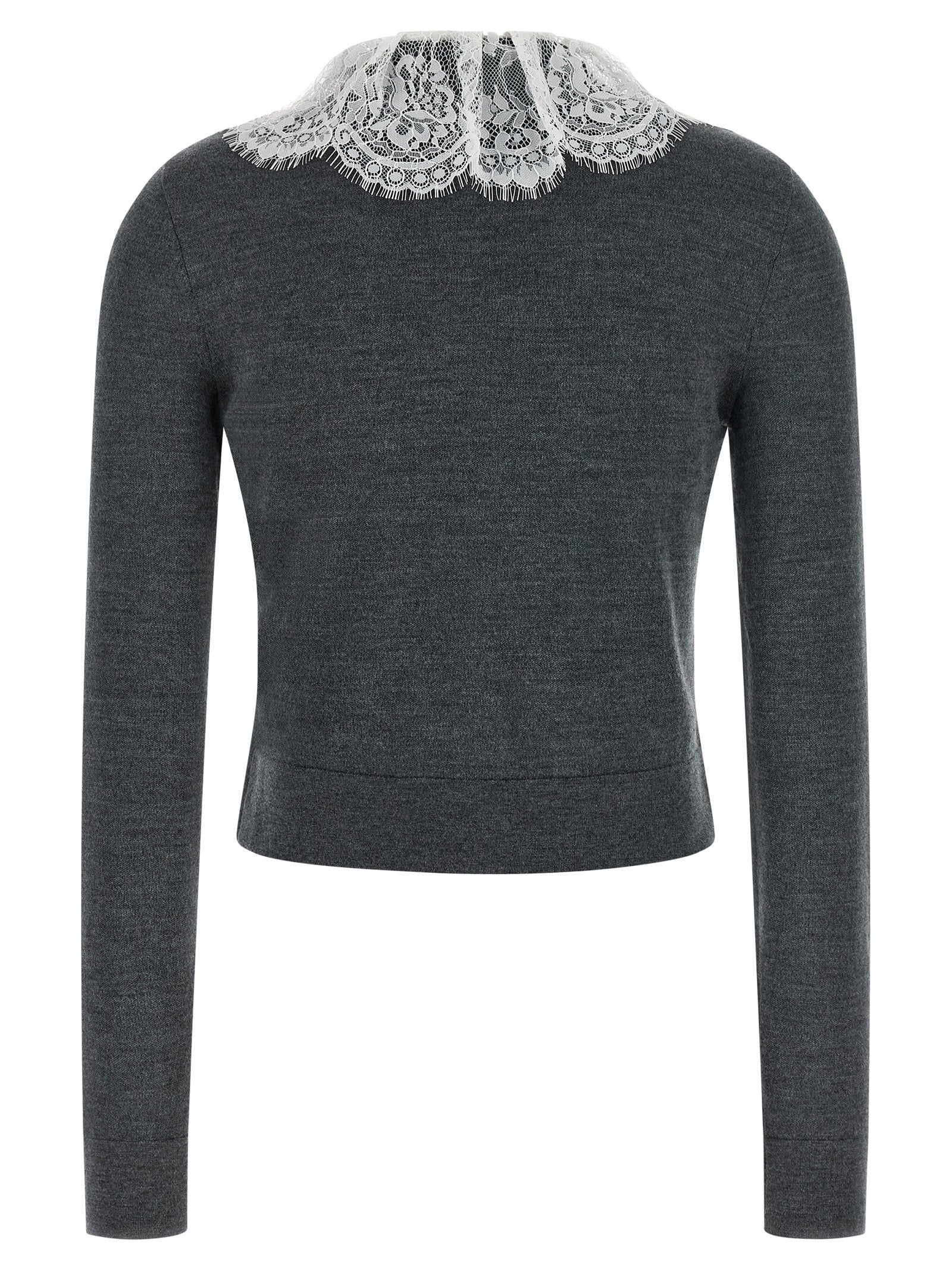 Self-Portrait Grey Lace Collar Knit Cardigan