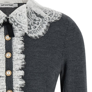 Self-Portrait Grey Lace Collar Knit Cardigan