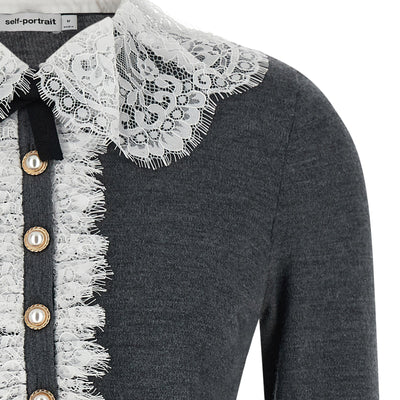 Self-Portrait Grey Lace Collar Knit Cardigan