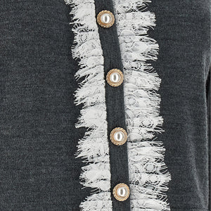 Self-Portrait Grey Lace Collar Knit Cardigan