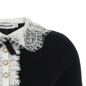 Self-Portrait Black Knit Lace Collar Top