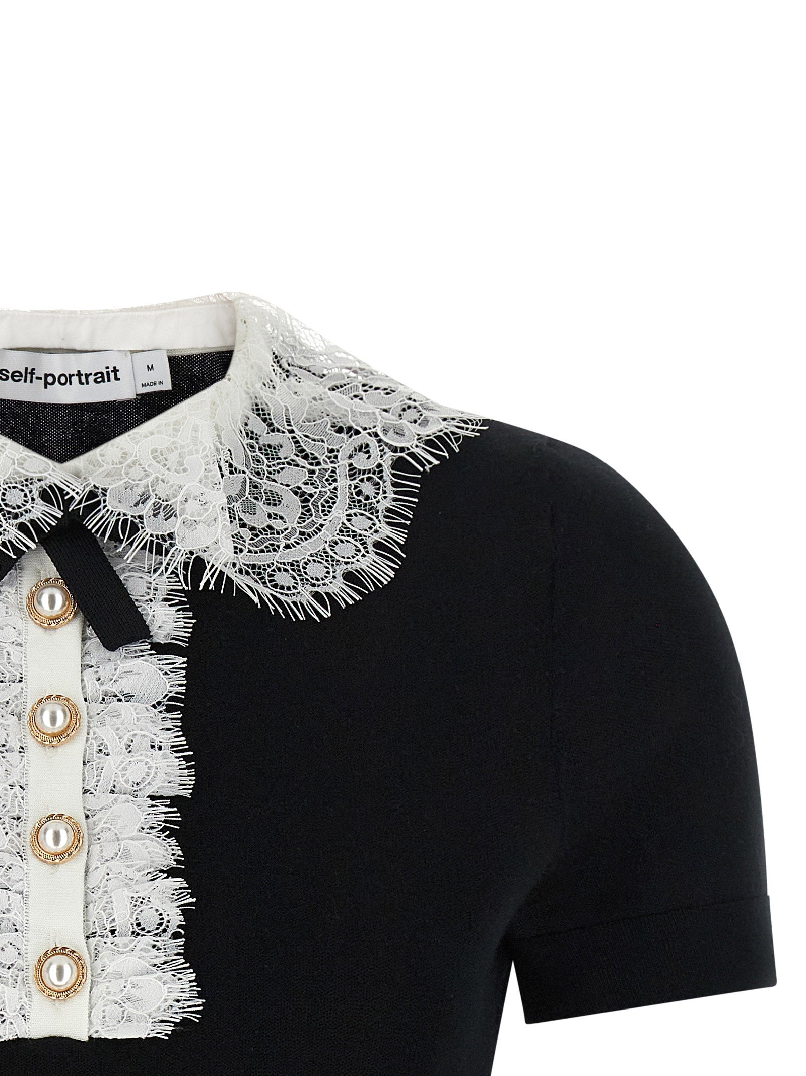 Self-Portrait Black Knit Lace Collar Top