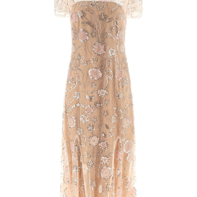 Self-Portrait Pink Flower Sequin Embellished Midi Dress