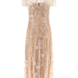 Self-Portrait Pink Flower Sequin Embellished Midi Dress