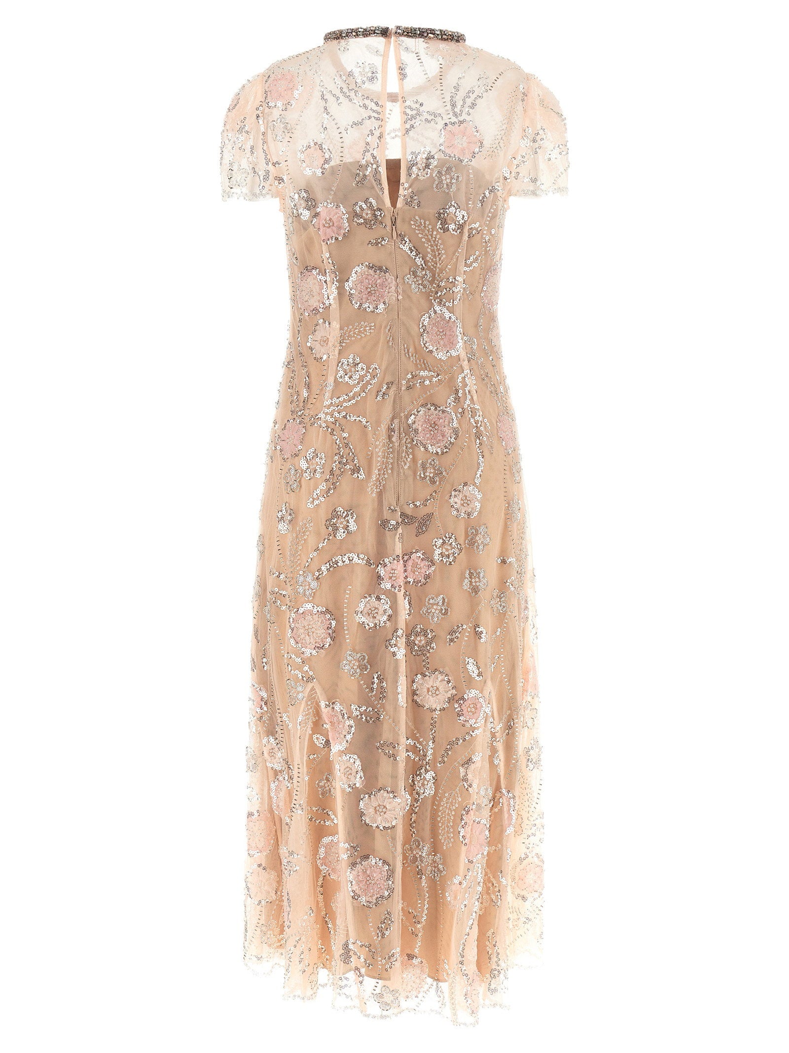 Self-Portrait Pink Flower Sequin Embellished Midi Dress