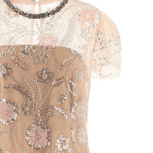 Self-Portrait Pink Flower Sequin Embellished Midi Dress
