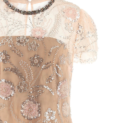 Self-Portrait Pink Flower Sequin Embellished Midi Dress