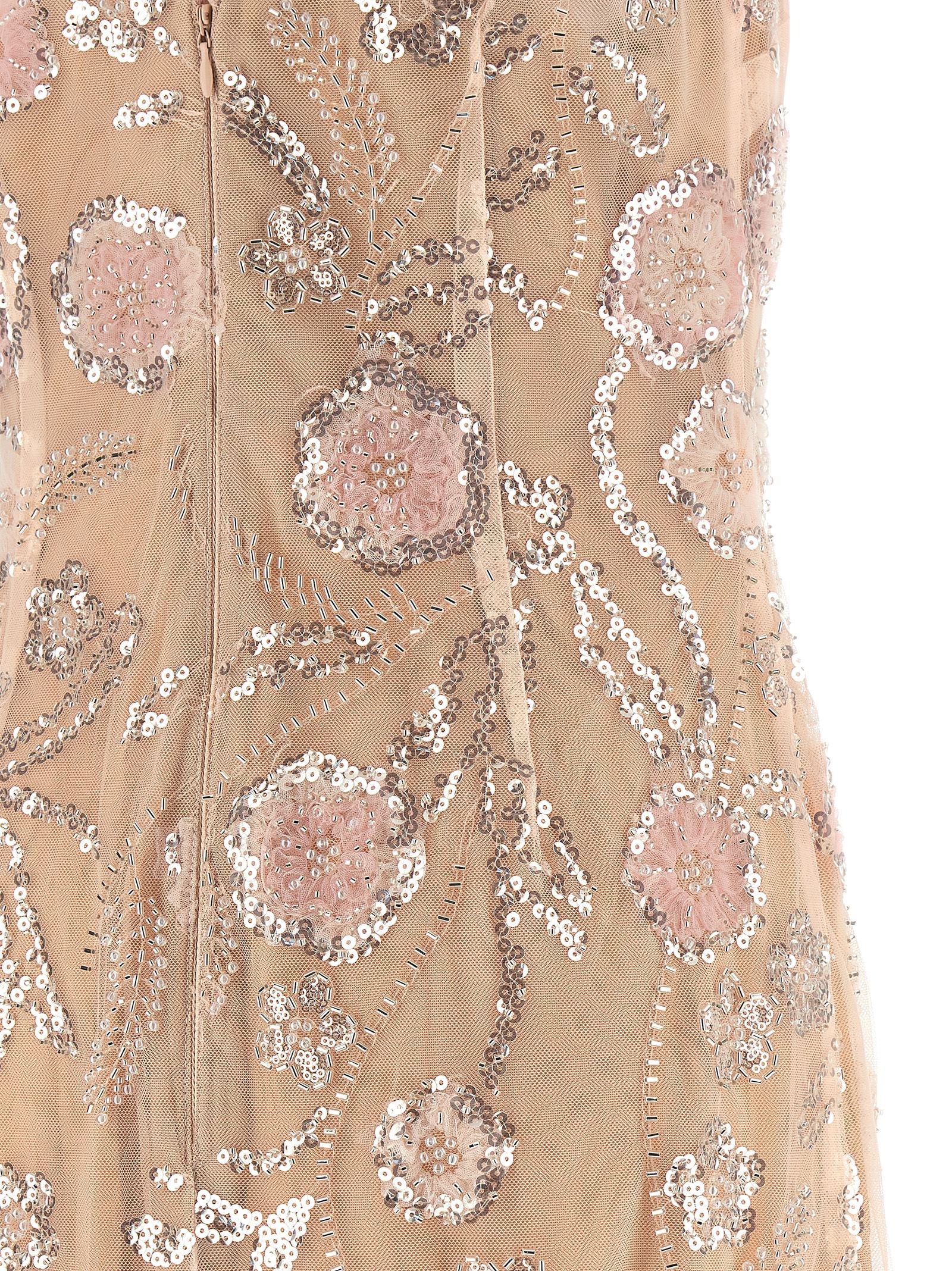 Self-Portrait Pink Flower Sequin Embellished Midi Dress