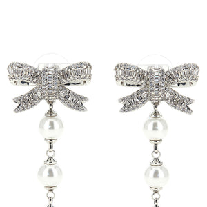 Self-Portrait Crystal Bow Pearl Droplet Earrings
