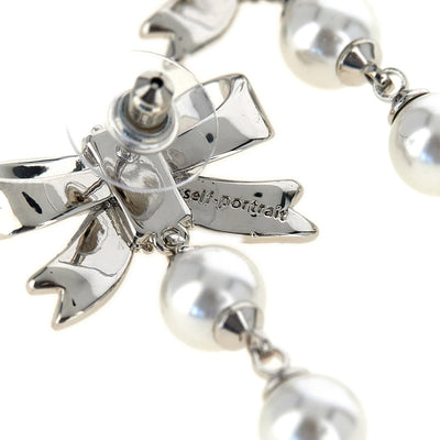 Self-Portrait Crystal Bow Pearl Droplet Earrings