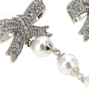 Self-Portrait Crystal Bow Pearl Droplet Earrings