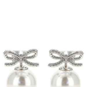 Self-Portrait Crystal Bow Pearl Back Earrings