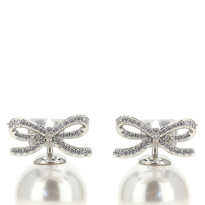 Self-Portrait Crystal Bow Pearl Back Earrings