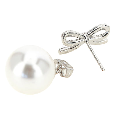 Self-Portrait Crystal Bow Pearl Back Earrings